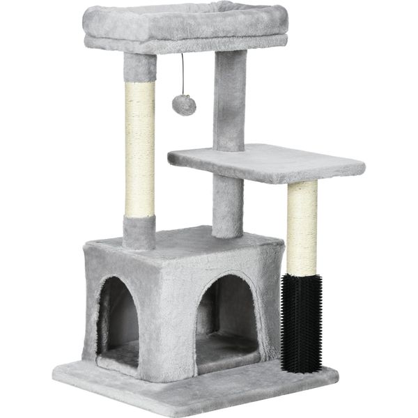 Tiragraffi Fortuna Lai Con Cuccia Lavabile, Tiragraffi Con Lettiera, Giocattoli, Grigio Chiaro, 48X48X85 Cm-image