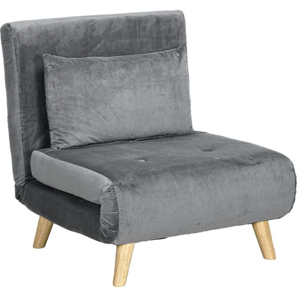 Poltrona Letto Fortuna Lai Poltrona Pieghevole Con Funzione Letto E Cuscini, Letto Per Ospiti Con Schienale Regolabile, Effetto Velluto, Fino A 125 Kg, Grigio-image