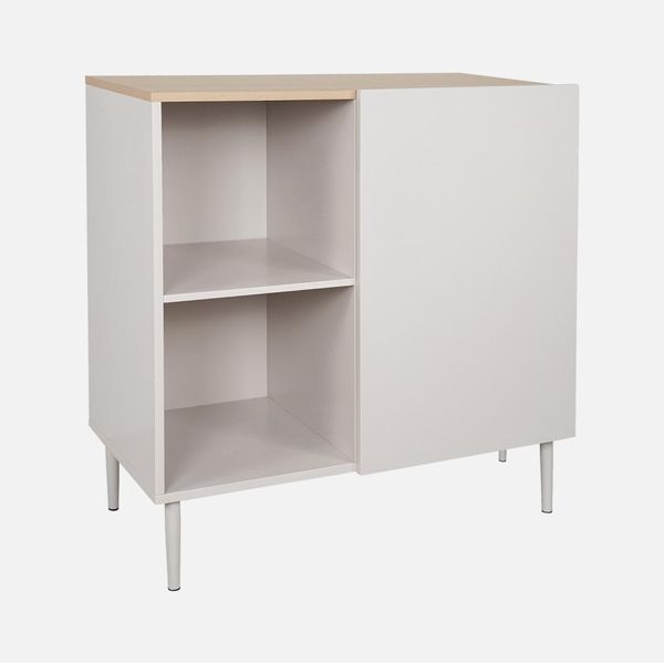 Credenza In Metallo E Decorazione In Legno 1 Anta, 80Cm, Beige-image