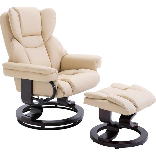 Poltrona Relax Fortuna Lai Con Poggiapiedi, Poltrona Tv Girevole, Poltrona Tv Con Funzione Reclinabile, Poltrona Relax, Poltrona Reclinabile Per Soggiorno, Camera Da Letto, Ecopelle, Color Crema |-image