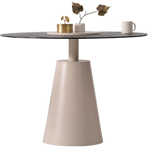 Elegante Tavolo Da Pranzo Rotondo Piano Del Tavolo Nero Base-image