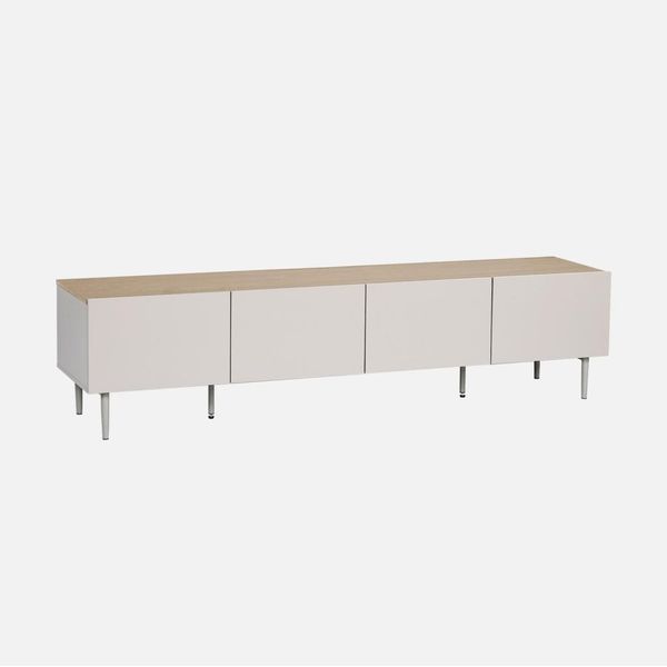 Mobile Tv In Metallo E Decorazione In Legno 4 Ante, 180Cm, Beige-image
