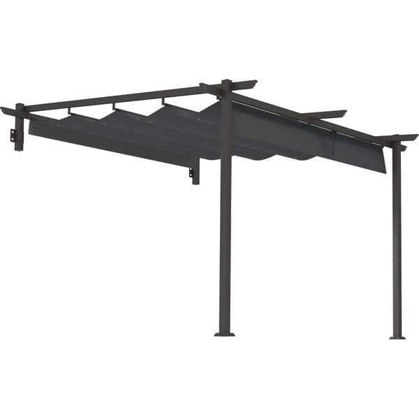 Fortuna Lai Tettoia Per Terrazza Pergola Ca. 3X3 M Copertura Per Terrazza, Gazebo Da Giardino In Alluminio, Montaggio A Parete, Gazebo Da Giardino Con Tetto Regolabile, Protezione Solare Per Terrazza E Giardino, Grigio Scuro-image