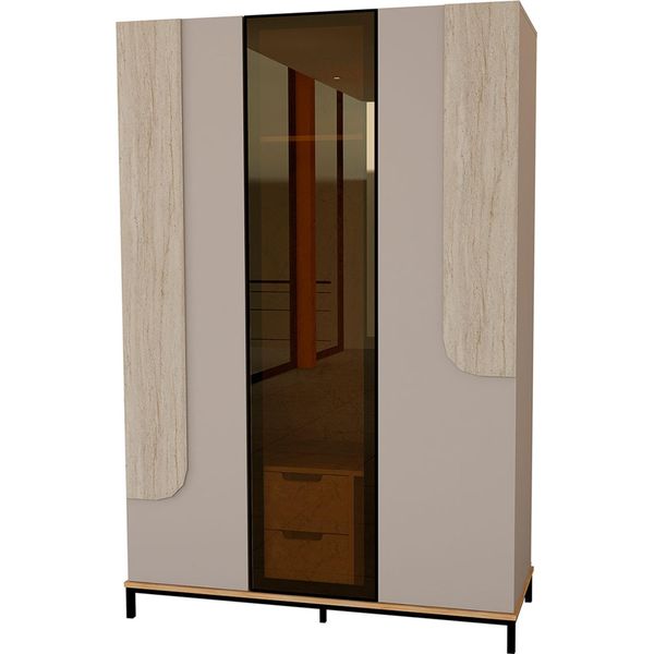 Elegante Armadio In Vetro Beige Armadio Contenitore Armadio Per Camera Da Letto-image