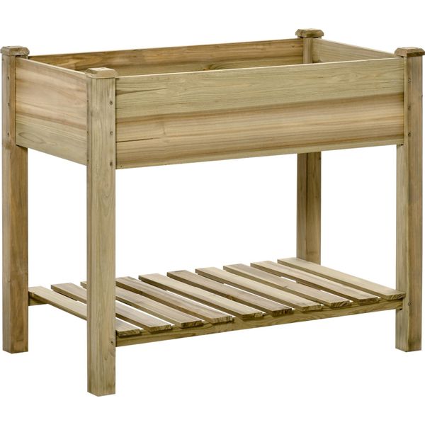 Fortuna Lai Aiuola Rialzata Con Ripiano, Aiuola Rialzata Per Erbe Aromatiche Con Fori Di Drenaggio, Cassetta Per Piante In Legno, Resistente Alle Intemperie, Aiuola Per Ortaggi, Aiuola Da Giardino, Aiuola Per Piante Da Giardino, Balcone, Terrazza, 91 X 51 X 76 Cm, Verde-image