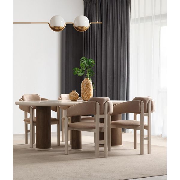 Set Da Pranzo Beige Chiaro Tavolo Da Pranzo In Legno 6X Eleganti Sedie Imbottite-image