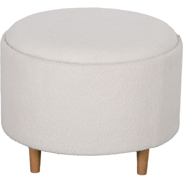 Fortuna Lai Pouf Ø56 X 42 Cm, Pouf Imbottito Rotondo Con Vano Contenitore E Coperchio Ribaltabile, Gambe In Legno, Ideale Per Soggiorno E Camera Da Letto, Bianco-image