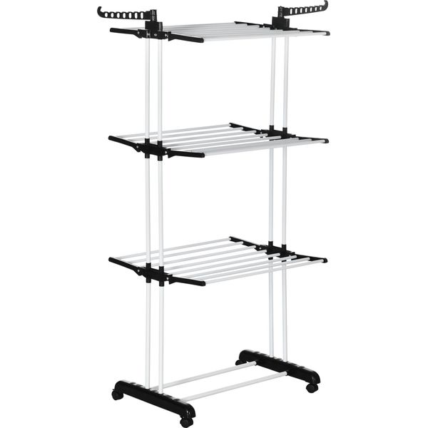 Fortuna Lai Stendibiancheria A Torre Con Rotelle 4 Livelli Estraibili Stendibiancheria Da Terra Nero 73 X 45,5 X 177 Cm Per Asciugare Risparmiando Spazio-image