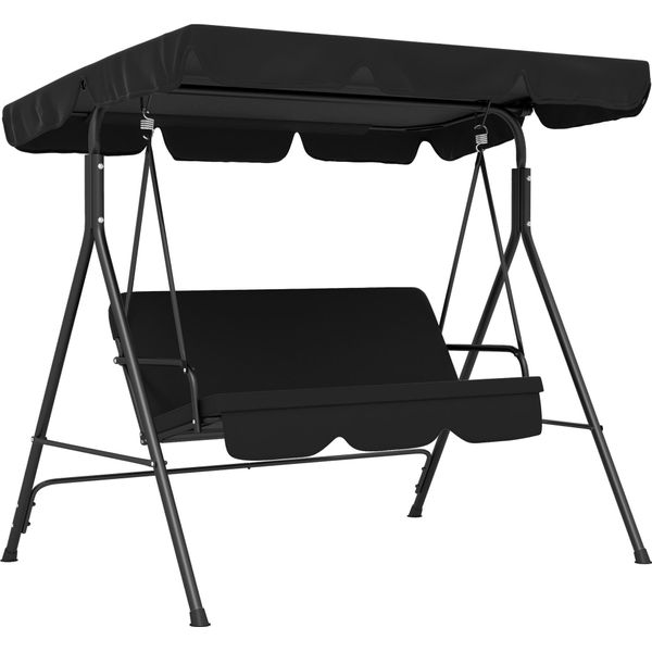 Fortuna Lai Altalena Da Giardino A 3 Posti Con Tetto Regolabile, Struttura Stabile In Acciaio, Nero, 172 X 110 X 153 Cm Per Giardino E Terrazza-image