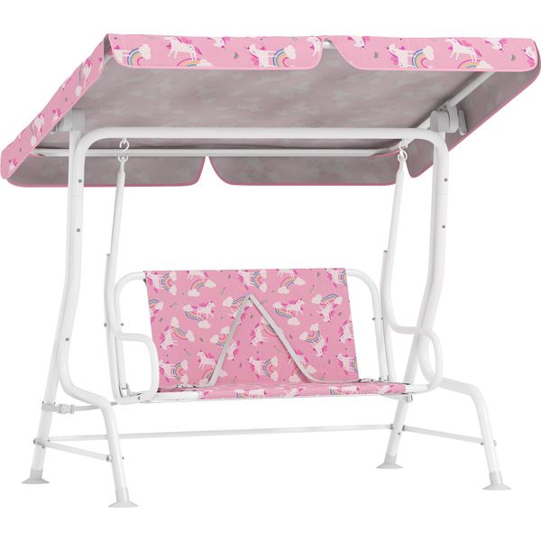 Aiyaplay Altalena Hollywood Per Bambini, Altalena A 2 Posti Altalena Da Giardino Con Tettuccio Parasole Regolabile, Cintura Di Sicurezza, Panca Altalena Per Giardino Terrazza Per Bambini Dai 3 Ai 6 Anni Fino A 60 Kg Rosa-image