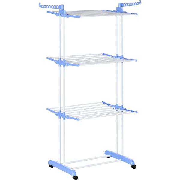 Fortuna Lai Asciugatrice Stendibiancheria A Torre 73 X 64 X 177 Cm Estensibile Con Rotelle 4 Livelli Per Interni Ed Esterni Acciaio Blu | .De-image