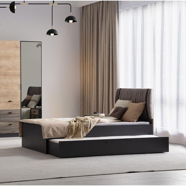 Letto Singolo Moderno Marrone Letto Imbottito Di Design Struttura In Legno Mobili-image