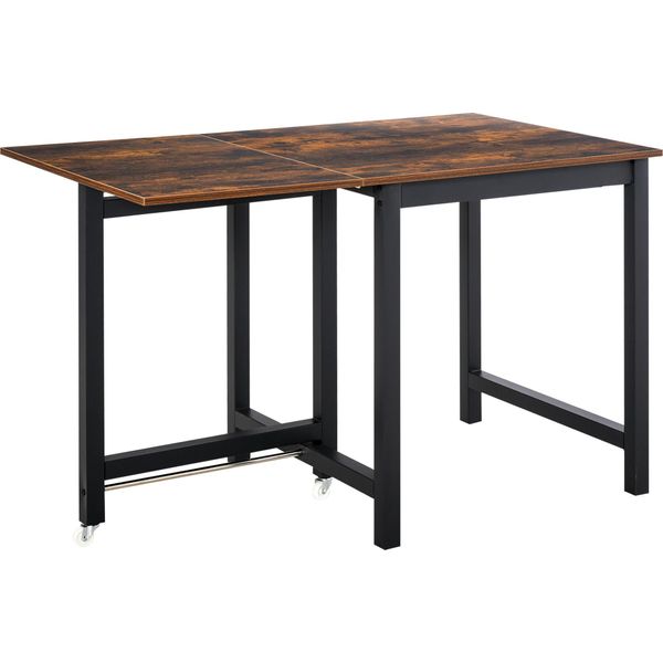 Tavolo Da Pranzo Allungabile Fortuna Lai, Tavolo Da Cucina Pieghevole Con Rotelle, Tavolo Pieghevole In Metallo, Portata Massima 20 Kg, Per Cucina, Sala Da Pranzo, 118 X 70 X 76,5 Cm, Marrone |-image