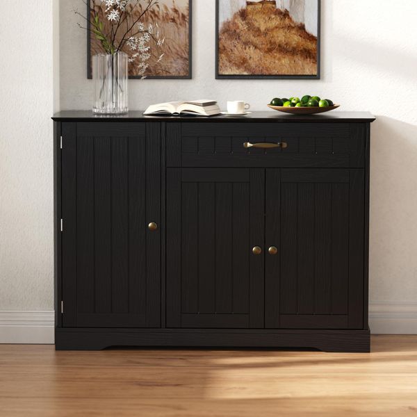 Fortuna Lai Credenza Moderna Ed Elegante Con 3 Ante E Un Cassetto, Mobile Da Buffet Per Sala Da Pranzo, Soggiorno E Ingresso (Nero)-image