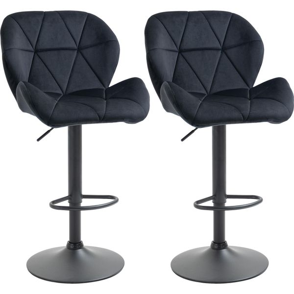 Fortuna Lai Set Di 2 Sgabelli Da Bar Girevoli Con Schienale Regolabile In Altezza, Rivestimento In Velluto Nero, Senza Braccioli, 51,5X57,5X93-114,5 Cm-image