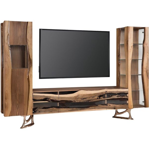 Mobile Tv Basso In Legno Massello: Resistente Ed Elegante Per Il Tuo Salotto.-image