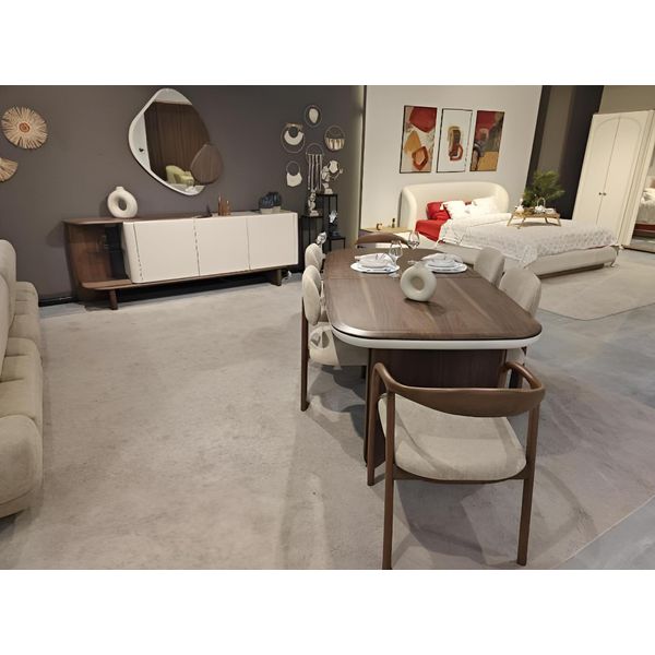 Set Da Pranzo Moderno Tavolo In Legno Designer 6 Sedie Elegante Consolle-image