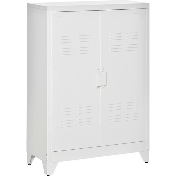 Fortuna Lai Armadio Portadocumenti Armadio Metallico Armadio Multiuso Con Doppia Porta A Lamelle Magnetiche 75 X 33 X 110 Cm Bianco-image
