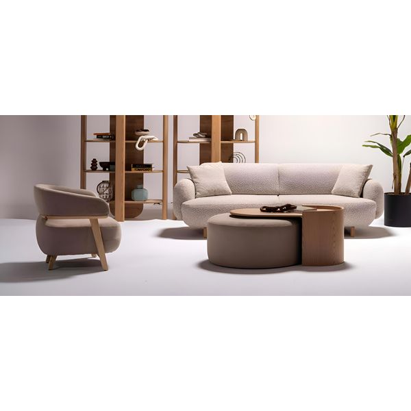 Moderno Salotto Beige Set Di Sedute Imbottite Poltrona Tessile A 3 Posti-image