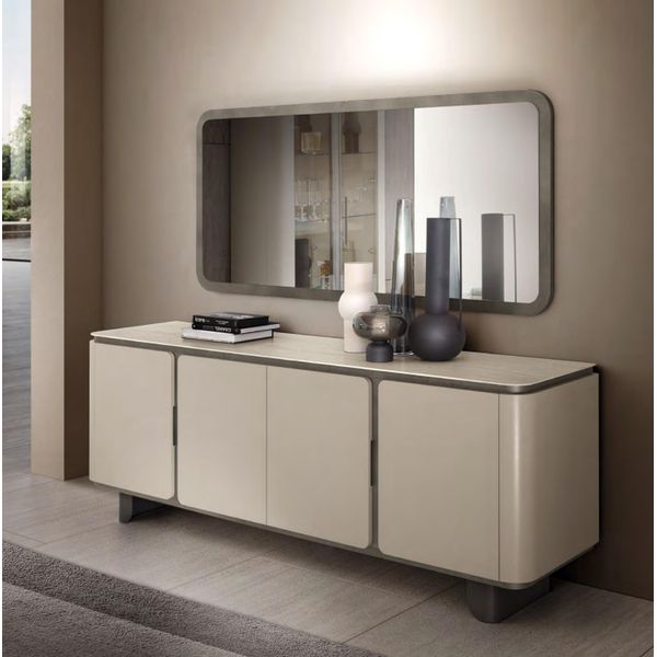 Credenza Moderna Beige Lussuosa Credenza Da Salotto Specchio-image