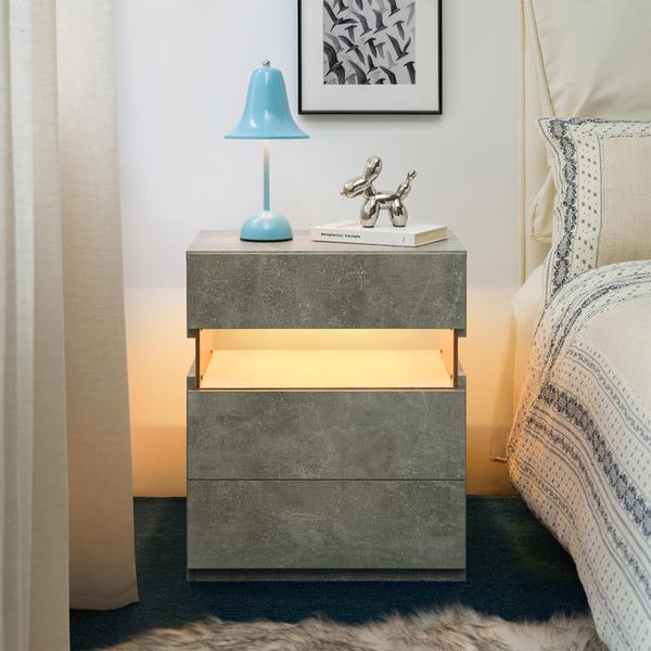 Fortuna Lai Comò Led A 3 Cassetti Per Camera Da Letto Tavolino Con Ripiano In Acrilico Comodini Led Per Camera Da Letto Soggiorno Mobili Da Comodino (Grigio)-image