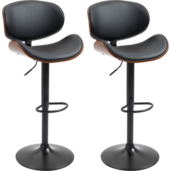 Fortuna Lai Set Di 2 Sgabelli Da Bar, Sgabello Da Cucina Regolabile In Altezza, Sedia Da Bancone In Ecopelle, Sedia Girevole Con Poggiapiedi, Sedia Da Bar Per Cucina, Sala Da Pranzo, Nero, Acciaio, 53 X 52 X 92-112 Cm |-image