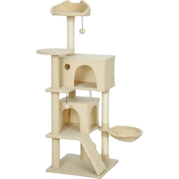Fortuna Lai Tiragraffi 140 Cm Torre Per Gatti Con Amaca, Scaletta, Cuccia, 2 Palline Di Peluche, Tronchi Di Sisal, 48 X 48 X 140 Cm, Beige-image