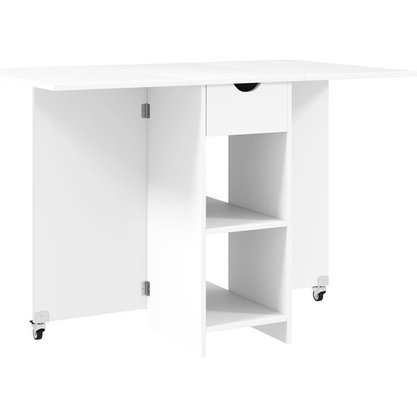 Fortuna Lai Tavolo Da Pranzo Pieghevole Tavolo Da Cucina Mobile Per 2-4 Persone Con Ripiani Aperti, 1 Cassetto, Tavolo Pieghevole Per Spazi Ridotti, Sala Da Pranzo 114,5 X 70 X 75 Cm, Bianco-image