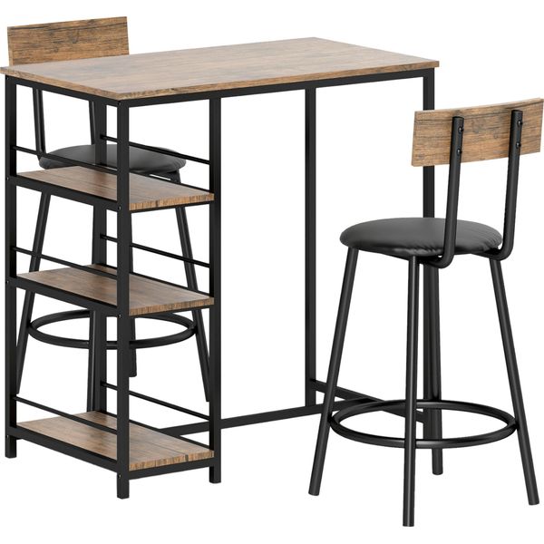 Set Tavolo Da Bar Fortuna Lai Con Sgabelli, Set Da 3 Pezzi Con Tavolo Da Cucina, 3 Ripiani, 2 Sedie Da Bar, In Stile Moderno, Gruppo Da Pranzo Per Sala Da Pranzo, Cucina, Acciaio, Rovere-image