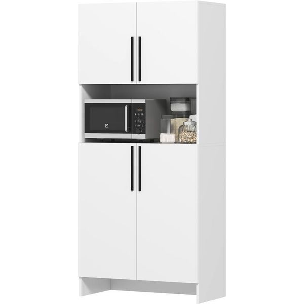 Fortuna Lai Mobile Da Cucina, Dispensa Per Cucina, Soggiorno, Sala Da Pranzo, Armadi, Scaffali, Ripiano Per Microonde, Pannello Truciolare, Bianco-image