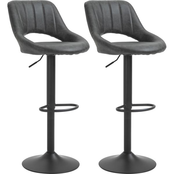 Set Di Sgabelli Da Bar Fortuna Lai 2 Sgabelli Da Cucina Girevoli Regolabili In Altezza Con Poggiapiedi In Pelle Finta E Struttura In Metallo 44 X 49 X 90-110 Cm Grigio | .De-image
