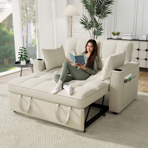 Fortuna Lai Divano Letto Pieghevole, Divano Multifunzionale Con Funzione Letto, Divano Letto Con Portabicchieri E Cuscini, Adatto Per Soggiorno, Camera Da Letto, Home Cinema-image