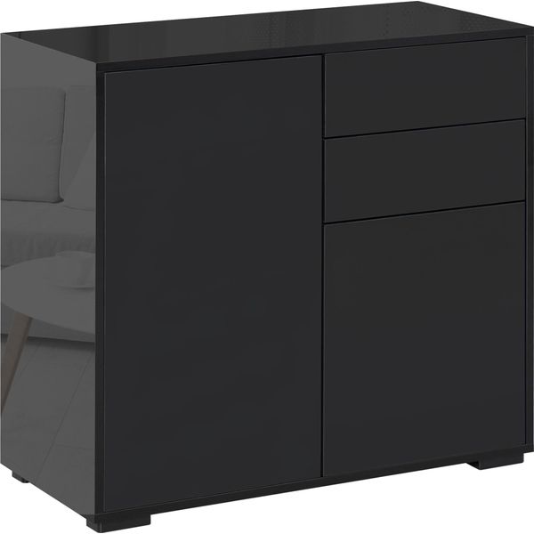 Fortuna Lai Credenza Nera Mobile Contenitore Con 2 Cassetti E 2 Ante Protezione Antiribaltamento Per Soggiorno Camera Da Letto 117X36X74 Cm-image