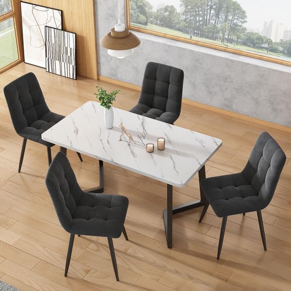 Fortuna Lai Sedia Da Pranzo (4 Pezzi), Grigio Scuro, Set Da 4 Sedie Imbottite Design Sedia Con Schienale, Seduta In Velluto Struttura In Metallo-image
