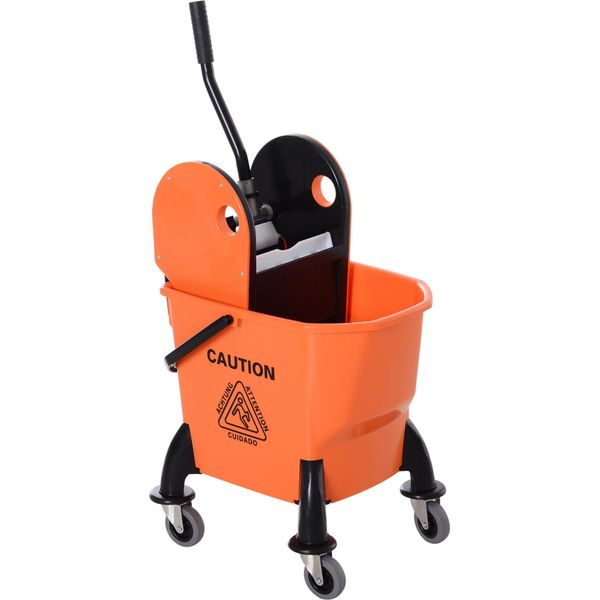Fortuna Lai Carrello Per Pulizie Carrello Per Pulizie Con Strizzatore Secchio Per Pulizie Da 26 Litri Secchio Con Ruote Carrello Per Pulizie, Gancio Per Mocio Carrello Per Pulizie Domestiche Con 4 Ruote Arancione-image