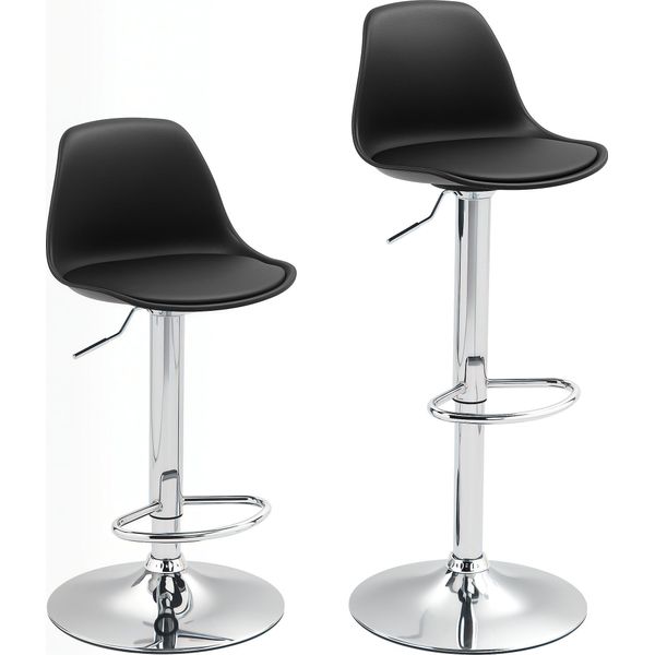 Fortuna Lai Set Di 2 Sgabelli Da Bar, Sedia Da Bar Imbottita Con Struttura In Acciaio, Schienale, Sedie Da Cucina Regolabili In Altezza Con Poggiapiedi, Girevoli A 360°, Sgabelli Da Bancone Per Cucina, Soggiorno, Sala Da Pranzo, Ecopelle Nera-image