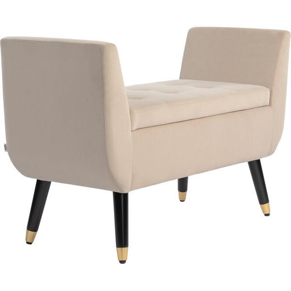 Fortuna Lai Panca Panca Imbottita Con Vano Portaoggetti Braccioli Panca Contenitore Velluto Sintetico Poliestere Legno Di Gomma Beige 107 X 42 X 65 Cm-image