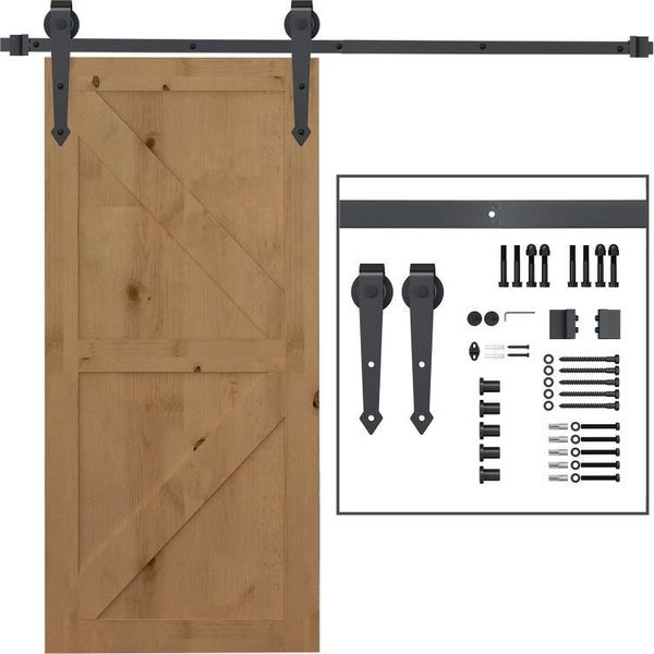 Fortuna Lai Set Completo Di Ferramenta Per Porte Scorrevoli 200 Cm Con Binari, Rotelle, Dispositivi Anti-Scatto, Fermaporta, Guida A Pavimento, Sistema Di Porte Scorrevoli Acciaio Al Carbonio Marrone-image