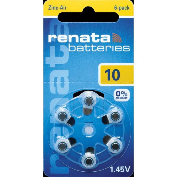 Renata 10 - Pile A Bottone Per Apparecchi Acustici In Zinco-Aria - Confezione Da 6-image