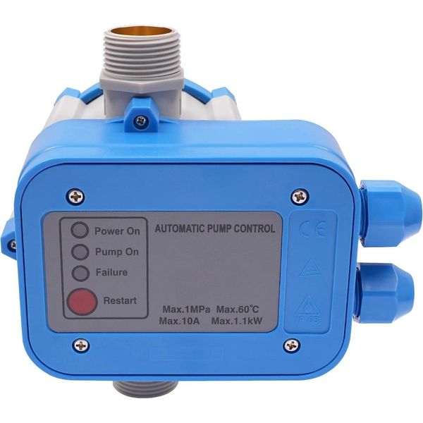 Pressostato Automatico Per Pompa Acqua - Regolatore Elettronico Pompa - 220-240 V - Pressione Di Inserzione 1,5 Bar - Max. 10 Bar - 1,1 Kw/10 A - Filettatura G1 - Blu-image