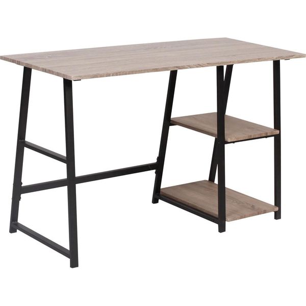 Scrivania - Scrivania Per Computer/Laptop - 120X50X73 Cm - 2 Ripiani Per Riporre Oggetti - Struttura In Metallo E Pannello Truciolare - Rettangolare - Per L'ufficio E La Casa - Grigio-image