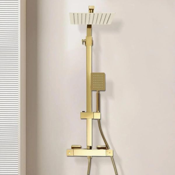 Sistema Doccia - Set Doccia A Pioggia Termostatica - Colonna Doccia - Doccetta - Acciaio Inox - Lucido - Oro-image