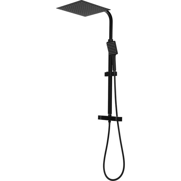 Set Doccia - Sistema Doccia Termostatico - Soffione A Pioggia 30 Cm - Soffione Quadrato - Doccetta - Ottone/Acciaio Inossidabile/Abs - Nero-image