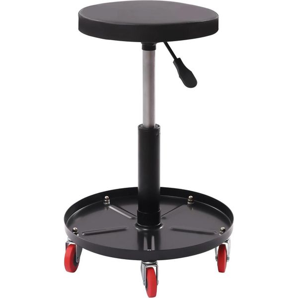 Sgabello Da Meccanico - Sgabello Da Officina Con Rotelle - Portata 136 Kg - Regolabile In Altezza Pneumaticamente - Seduta Imbottita - Per Garage/Officina - Nero-image
