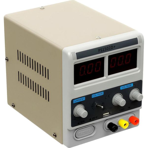 Alimentatore Cc - Alimentatore Da Laboratorio - Regolabile 0-15 V - Corrente 0,6-2 A - Potenza 50 W - Display Led - Per Riparazione Cellulari - Grigio-image