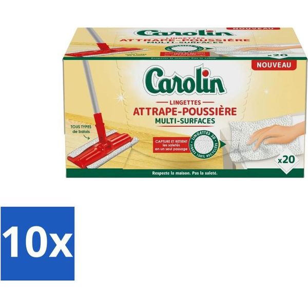 Carolin – Salviette Detergenti – Antipolvere Per Diverse Superfici – 20 Salviette – Confezione Risparmio – 10 Pezzi-image