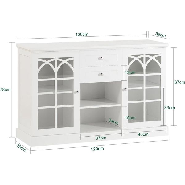 Credenza - Mobile Da Cucina - Credenza - 2 Ante In Vetro - 2 Cassetti - Spazio Contenitivo - Da Montare - Bianco-image