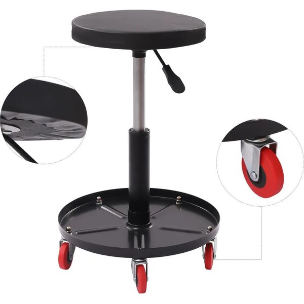 Sedia Da Officina - Sgabello Girevole - Seduta Rotonda - Regolabile In Altezza - Girevole A 360° - Montaggio - Nero-image