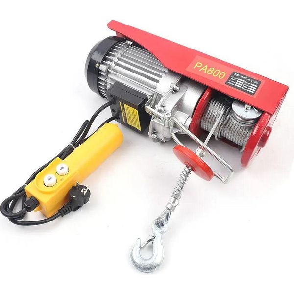 Argano Elettrico - Potenza 1300 W - Portata 800 Kg Doppia/400 Kg Singola - Altezza Di Sollevamento 12 M - Fune In Acciaio 5 Mm - Velocità 5/10 M/Min - IP40 - Rosso-image