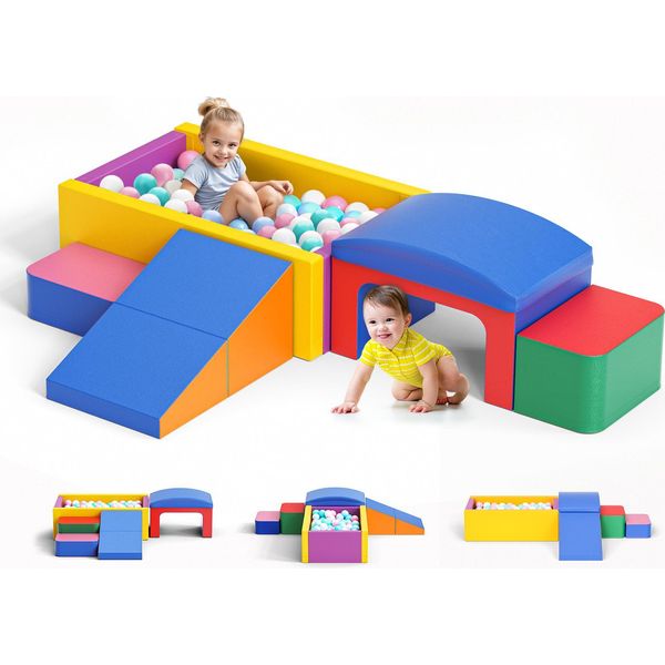 Blocchi Da Costruzione In Schiuma, 9 Pezzi - Set Da Arrampicata E Gattonamento Per Giochi Al Chiuso - Schiuma Di Lattice - Per Bambini Di Età Inferiore A 3 Anni - Piscina Di Palline Senza Palline - Assortimento Colorato-image